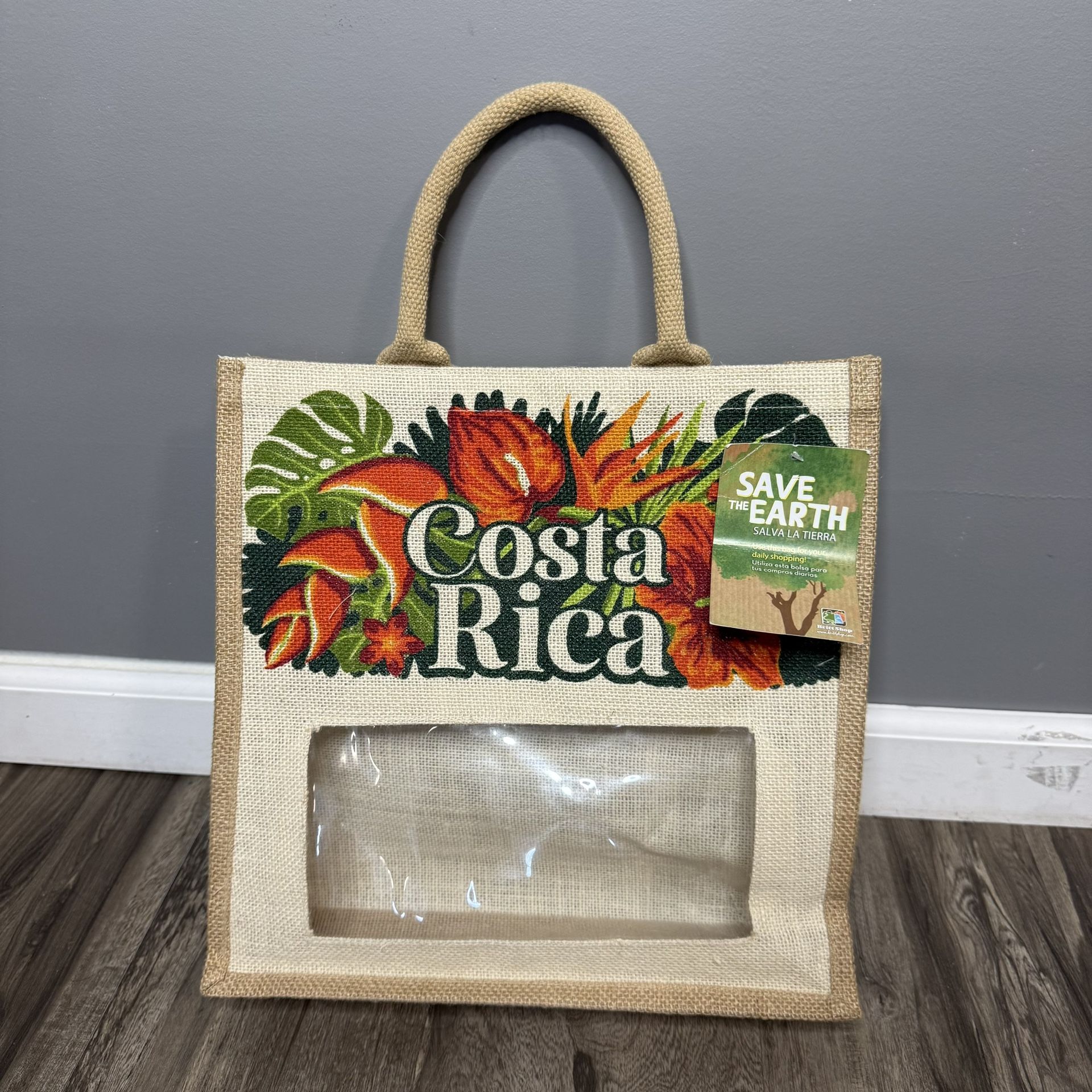 Costa Rica Jute Tote Bag with Tropical Design