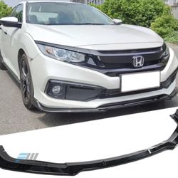 Fits 19-21 Honda Civic Gloss Black V4 Style Front Bumper Lip Spoiler