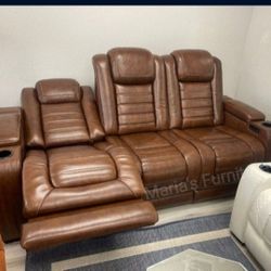 Real Leather Power Recliner Sofa With Massage Same Day Delivery 