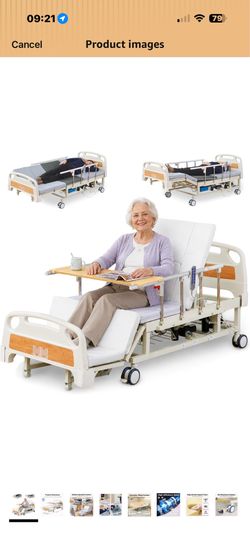 Premium Full Electric Hospital Bed for Home Use with Lateral Tilting Function, 10-Function Medical Beds with 5 Adjustable Positions, CPR Flat, 5" Lock