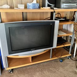 Rolling Tv Stand Storage Shelves W/ Locking Casters