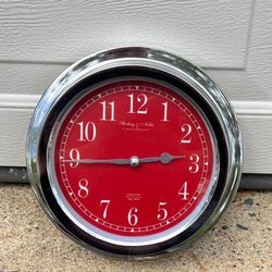 Sterling & Noble 6 Inch Red Face Silver Frame Battery Wall Clock Mfg No 9
