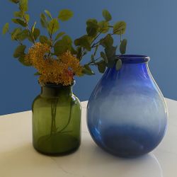Set of two stylish glass vases 