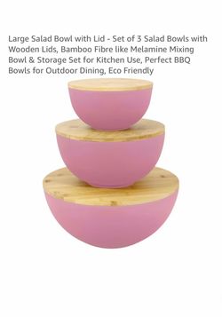 Set of 3 melamine salad bowls with bamboo lids, new