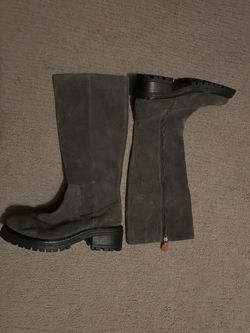 Gray Suede Knee-High Boots with Lug Sole