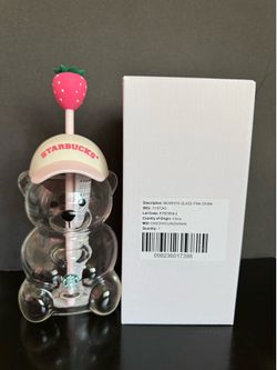 Starbucks Pink Strawberry bearista glass bear cup