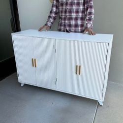 New In Box 47x16x32 Inch Tall White Modern Contemporary Design 4 Doors Heavy Duty Buffet Cabinet With Adjustable Shelf 