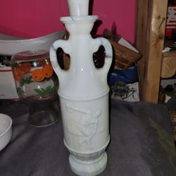 Vintage Jim Beam Olympic Commemorative Greek Discus Thrower Marbled Glass Whiskey Decanter with Stopper