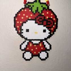 strawberry hello kitty perler necklace 