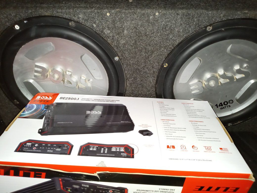 2x12 Boss Car Stereo Speakers &Amp With Amp Box