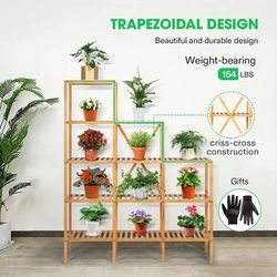 VIVOSUN 5-Tier Plant Stand, Indoor Plant Shelf, 5 Tiers and 9 Cabinets Bamboo Flower Holder, Tiered Plant Rack for Gardens, Balconies, Patios, Corners