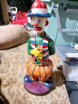 Hand carved and painted Clown Folk Art Figurine