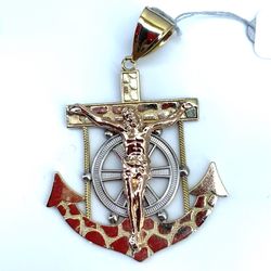 14Kt Tri Color Jesus Cross Anchor Pendant 9.80g 193585/11