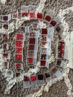 Large Assortment Of  Red Glass/Crystal/Plastic Beads