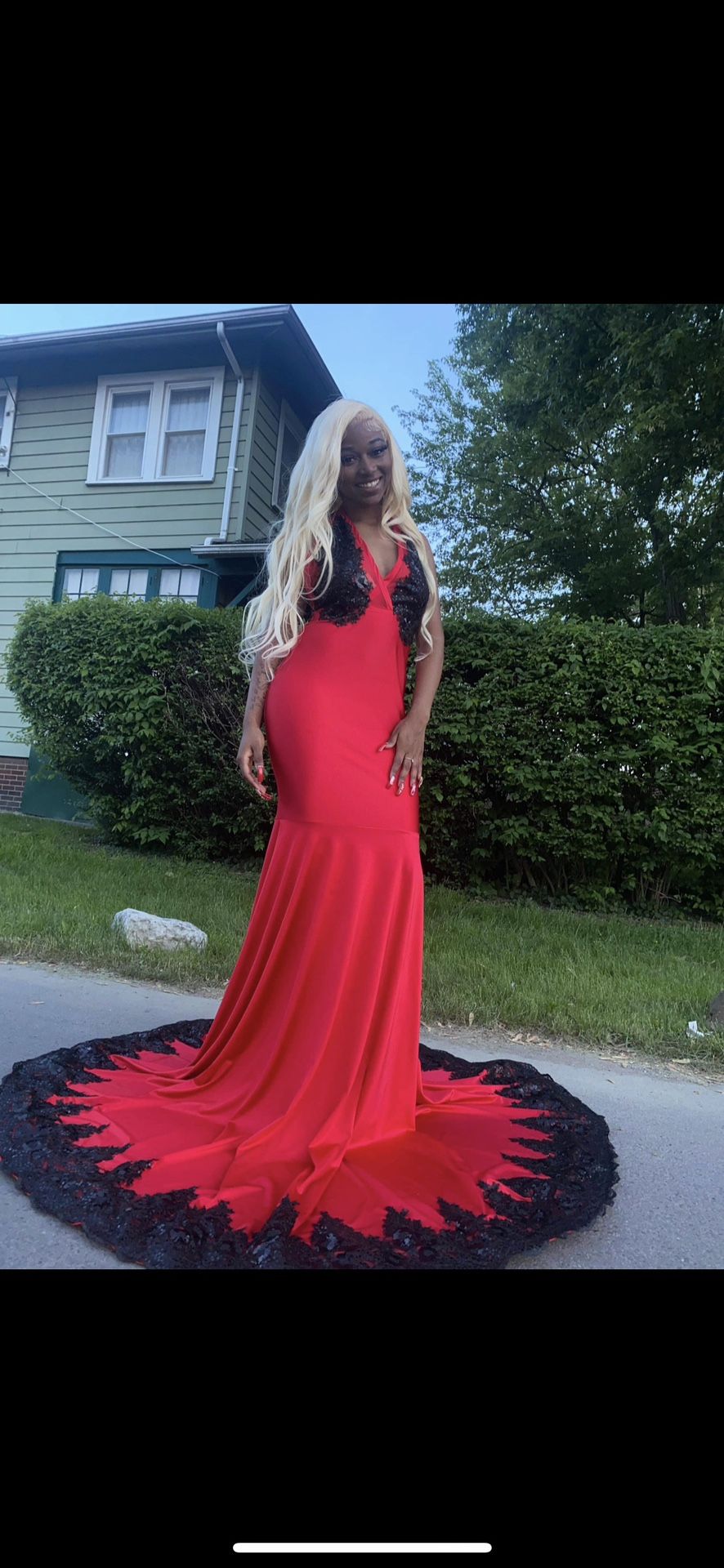 Prom Dress For Sale!! Red With Black Sequin