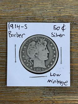 1914-S Barber Half Dollar Silver Coin Low Mintage