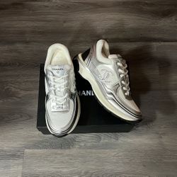Chanel Silver And White Trainer Size 11 Brand New 