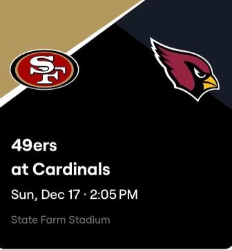 Arizona Cardinals Vs San Fransisco Forty Niners Tickets