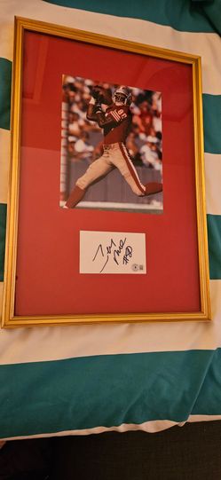 Custom framed Jerry Rice photo and autograph