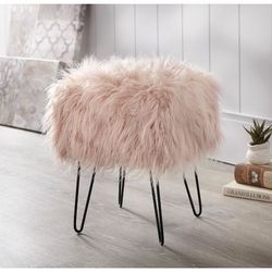 New Pink Fur Accent Stool 
