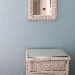 Wicker Night Stand/Chest Of Drawers With Matching Mirror