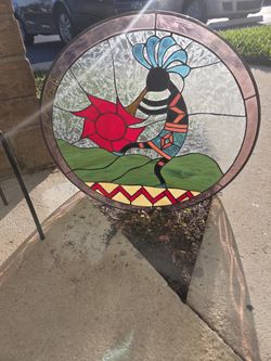 vintage Celestial Beveled eclipse moon Sun stained glass Window Sun catcher 19"