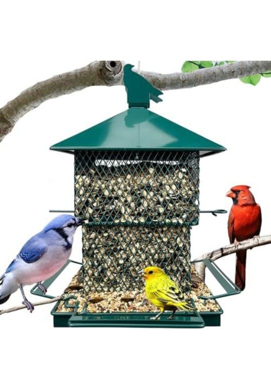 Meleave Bird Feeders for Outdoors, 6.5lb Large Capacity, Heavy Duty Metal Bird Feeder, Supports Cardinal, Finch, Blue Jay and Wild Birds(Green)