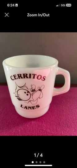 VTG. GALAXY Milk Glass Coffee Mug "Cerritos Lanes" 12 OZ.