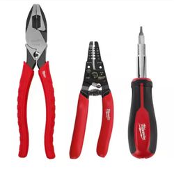 Milwaukee electrician's Screwdriver, lineman's plier & wire stripper hand tool kit (3-piece