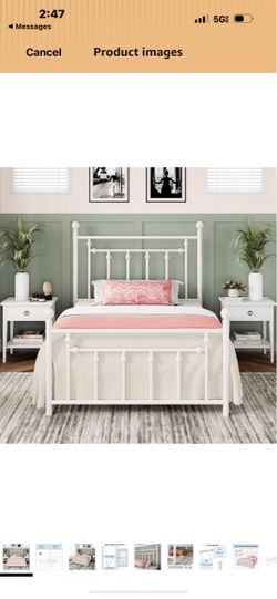 Allewie 14'' Twin Size Metal Platform Bed Frame, Vintage Headboard, White 45'' Tall Victorian Headboard/Footboard/Mattress Foundation/Under Bed Storag