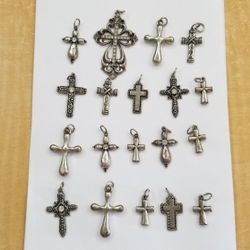 19 Mixed Size Silver Plated Crosses 