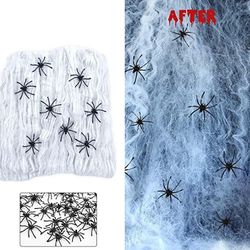 400g Halloween Spider Webs Decorations with 120 Extra Fake Spiders, Super Stretchy Cobwebs Large Spiderwebs Decor Webbing for Halloween Decoration Ind