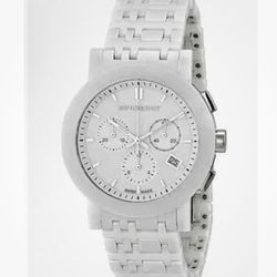 BURBERRY WATCH• Women’s/Unisex WHITE CERAMIC SWISS MADE 50MM 165 Ft. •BRAND NEW• Third Party Authentication Provided