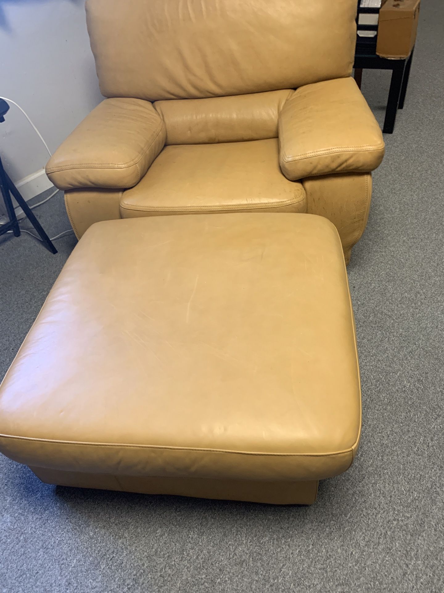 Italian leather chair and a half plus ottoman