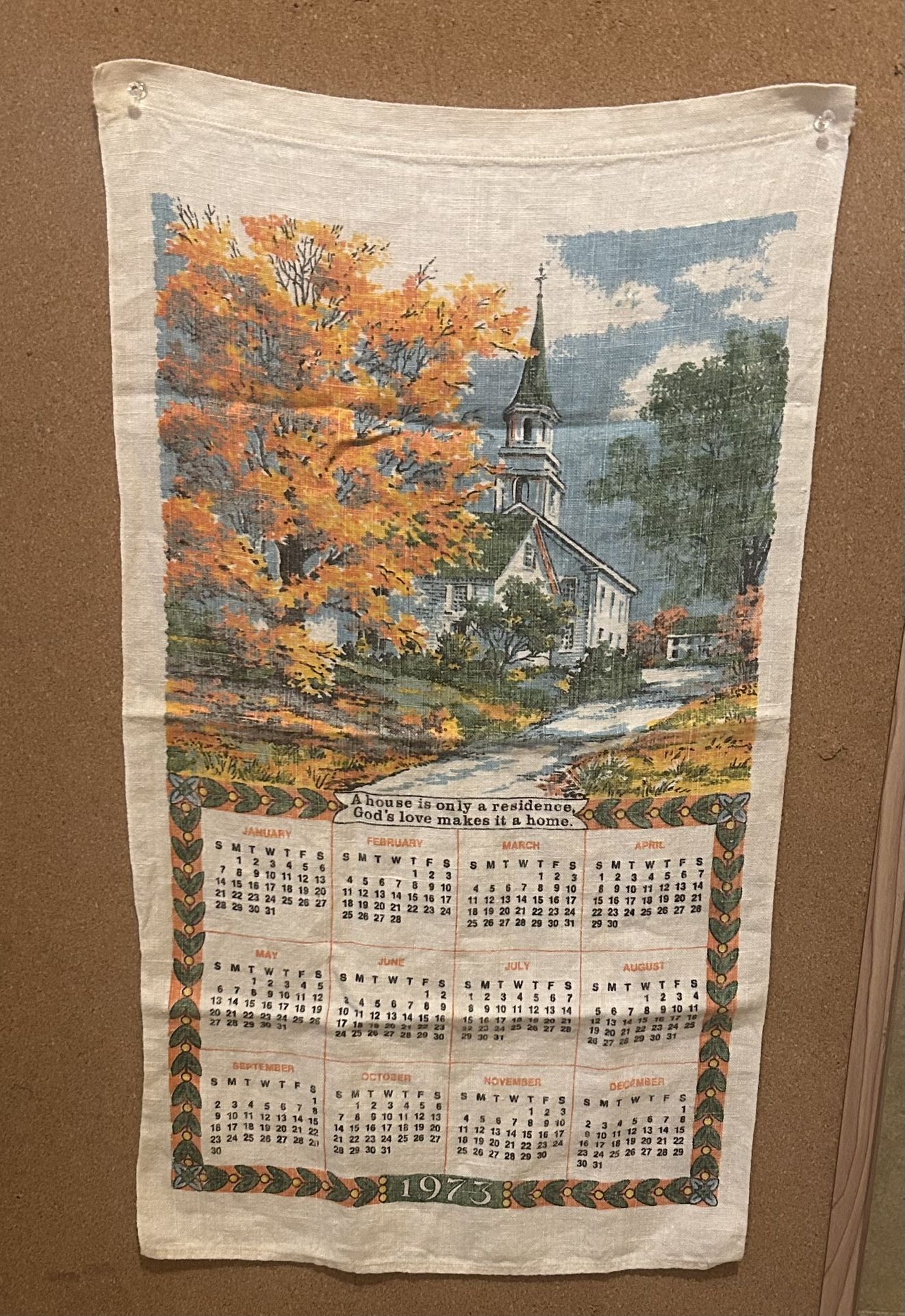 Vintage 1973 Cloth Calendar