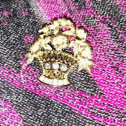 Vintage Christian Dior Gold Tone Faux Pearl & Clear Stones Floral Basket Brooch
