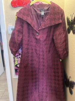 Excess Women's Burgundy Houndstooth Long Coat