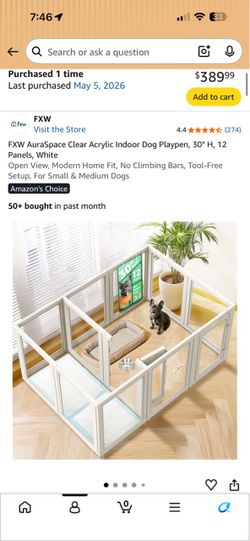 Acrylic Indoor Dog Playpen (like new condition)