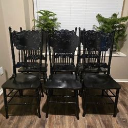 6 Black Solid Oak Kitchen Chairs 