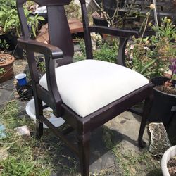 Vintage Wooden Chair With Newly Upholstered White Cushion