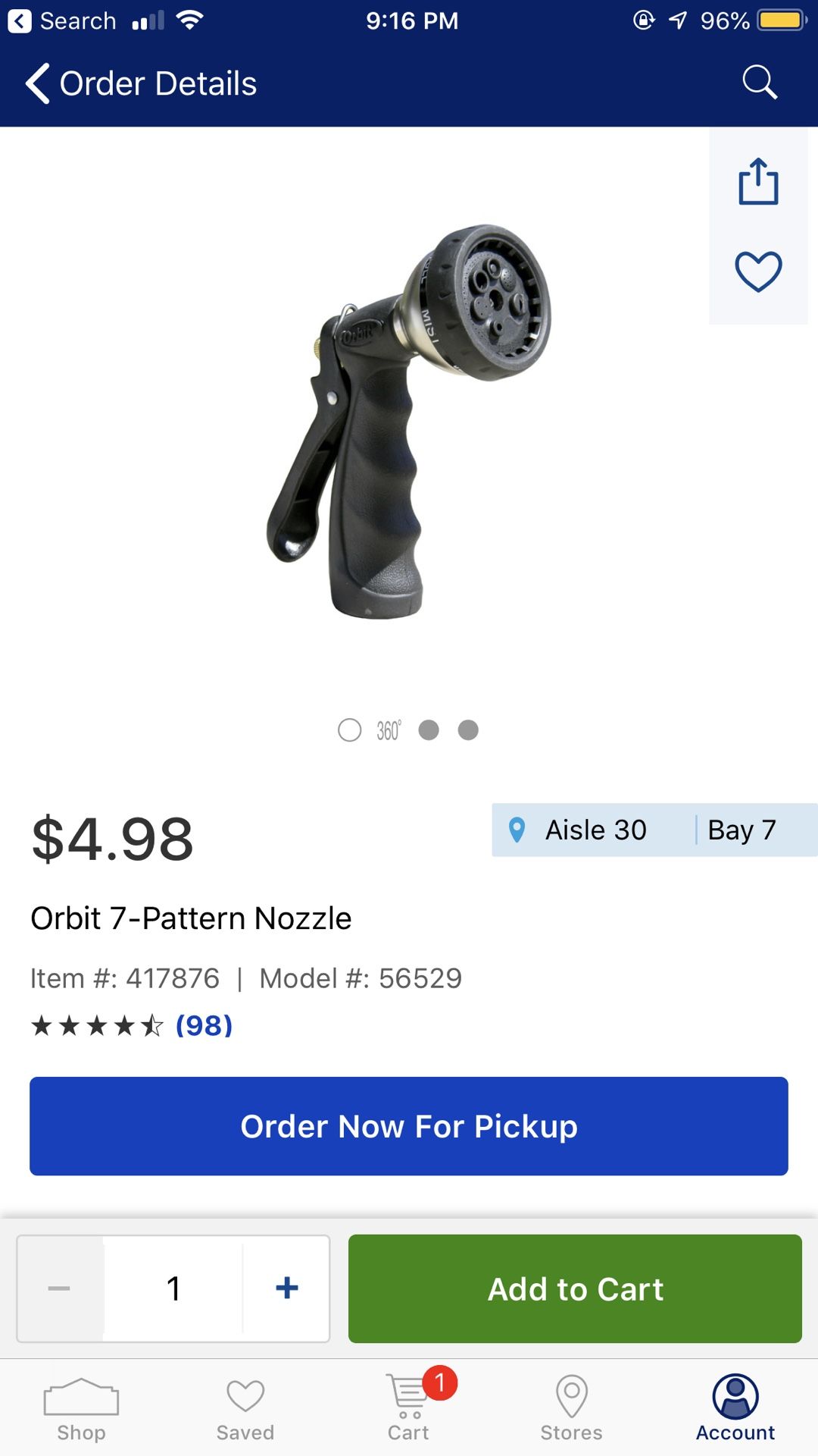 Hercules Stainless Steel 25 feet Garden Hose + Orbit 7spray nozzle for