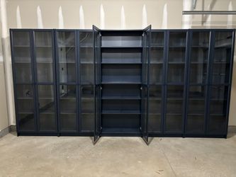 IKEA Billy Bookcases with Hogbo Glass Doors