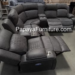 New Power Motion Recliner Sectional, Adjustable High Backrest Recliner, Recliner Sofa, Recliner Couch, Sectional, Sofa, Couch, Black Recliner, Section