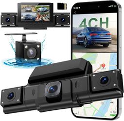 4 Channel Dash Cam,360° All-Around View Front Rear Left Right Inside Car Camera,3" IPS Screen,4-Way Dash Cam with 24H Parking Mode,Built-in GPS,8 IR N