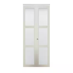 Brand New 24"x 80" - 3-Lite Tempered Frosted Glass Composite Interior Closet Bi-Fold Door