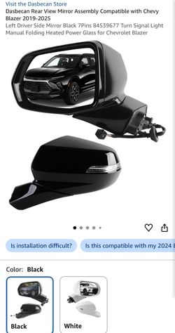 Chevy Blazer 2019-2025 Left Driver Side Mirror Black