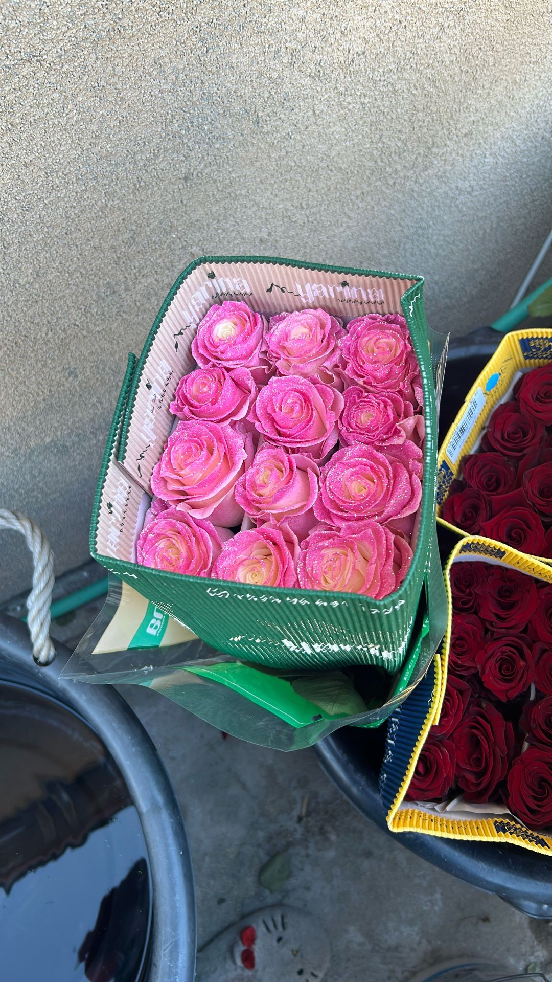 A Dozen Pink With Glitter Flowers