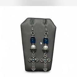 Beaded Cross Earrings Handmade 