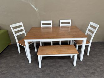 6-Piece oak Dining Table Set with Bench