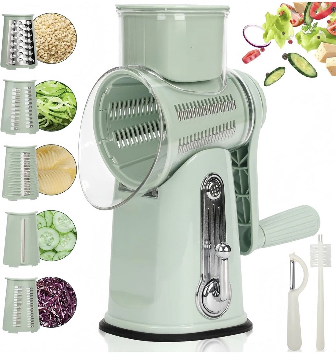 Rotary Cheese Grater with Handle, Manual Vegetable Slicer Grater